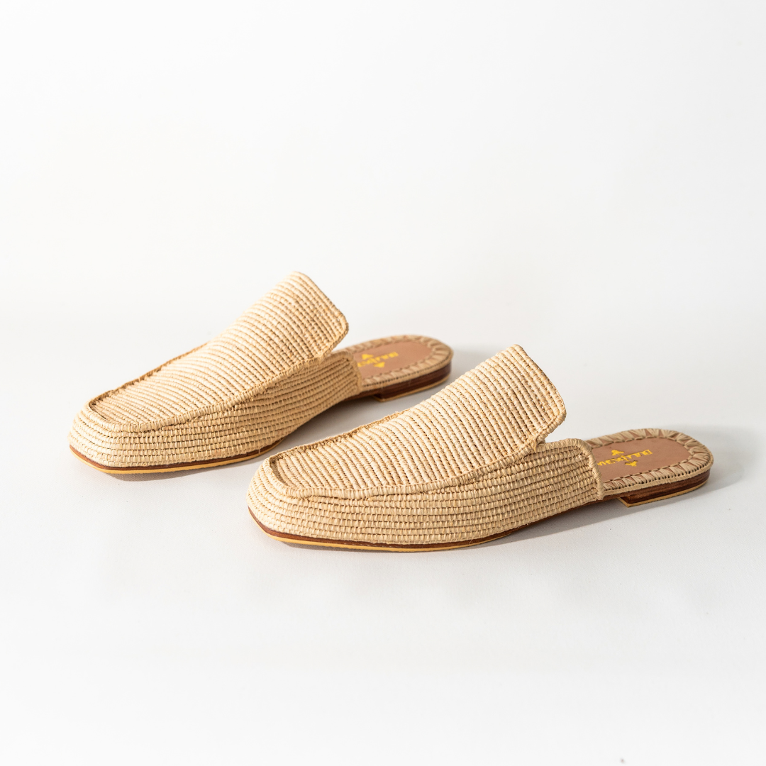 Munatas square-toe mules for men in natural beige, handwoven tropical tree fiber