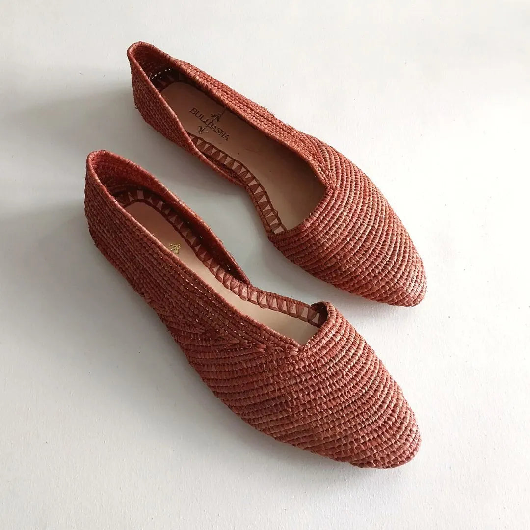 Ayyur Red, sustainable, handmade flats made from natural materials by Bulibasha