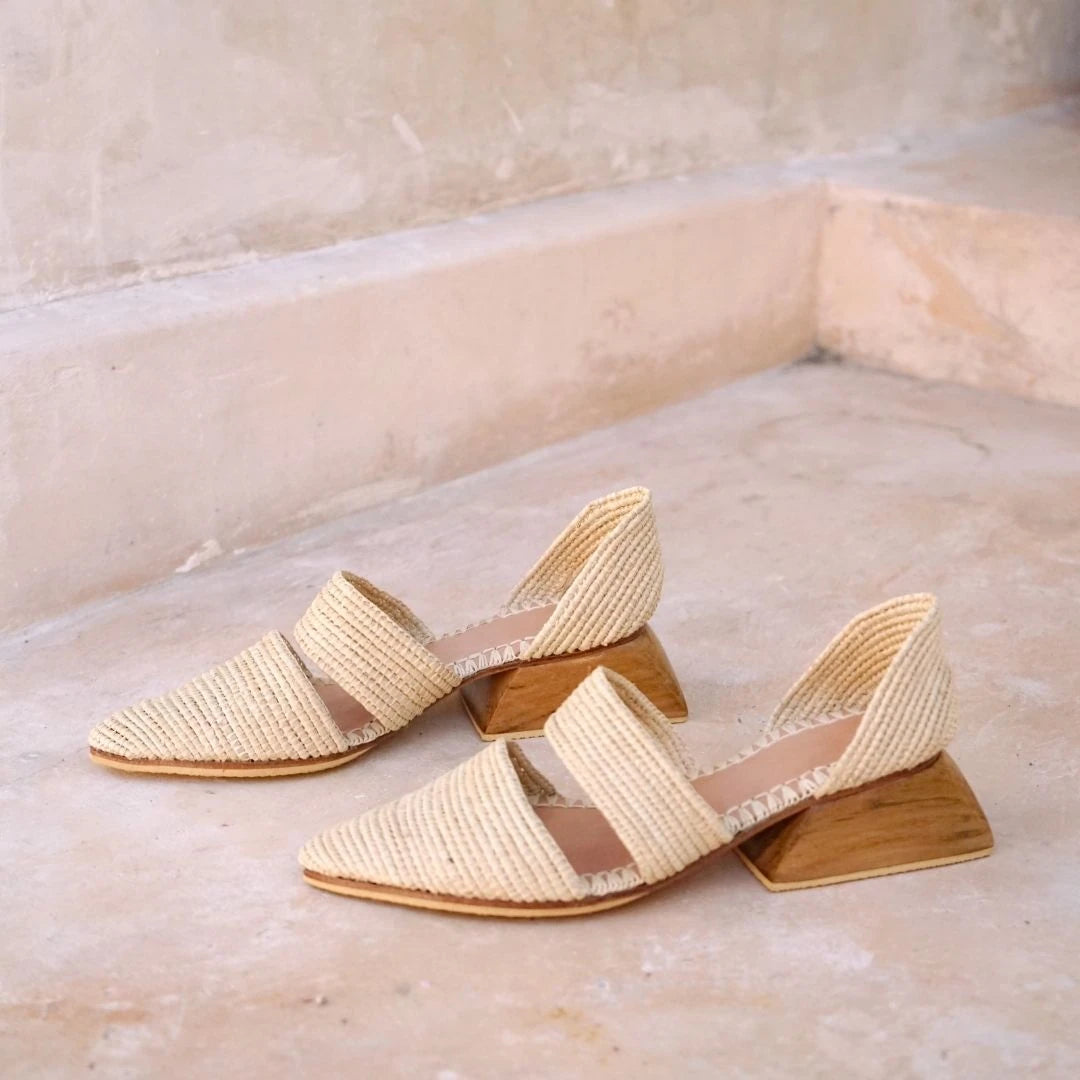 Sakina, sustainable, handmade heels made from natural materials by Bulibasha
