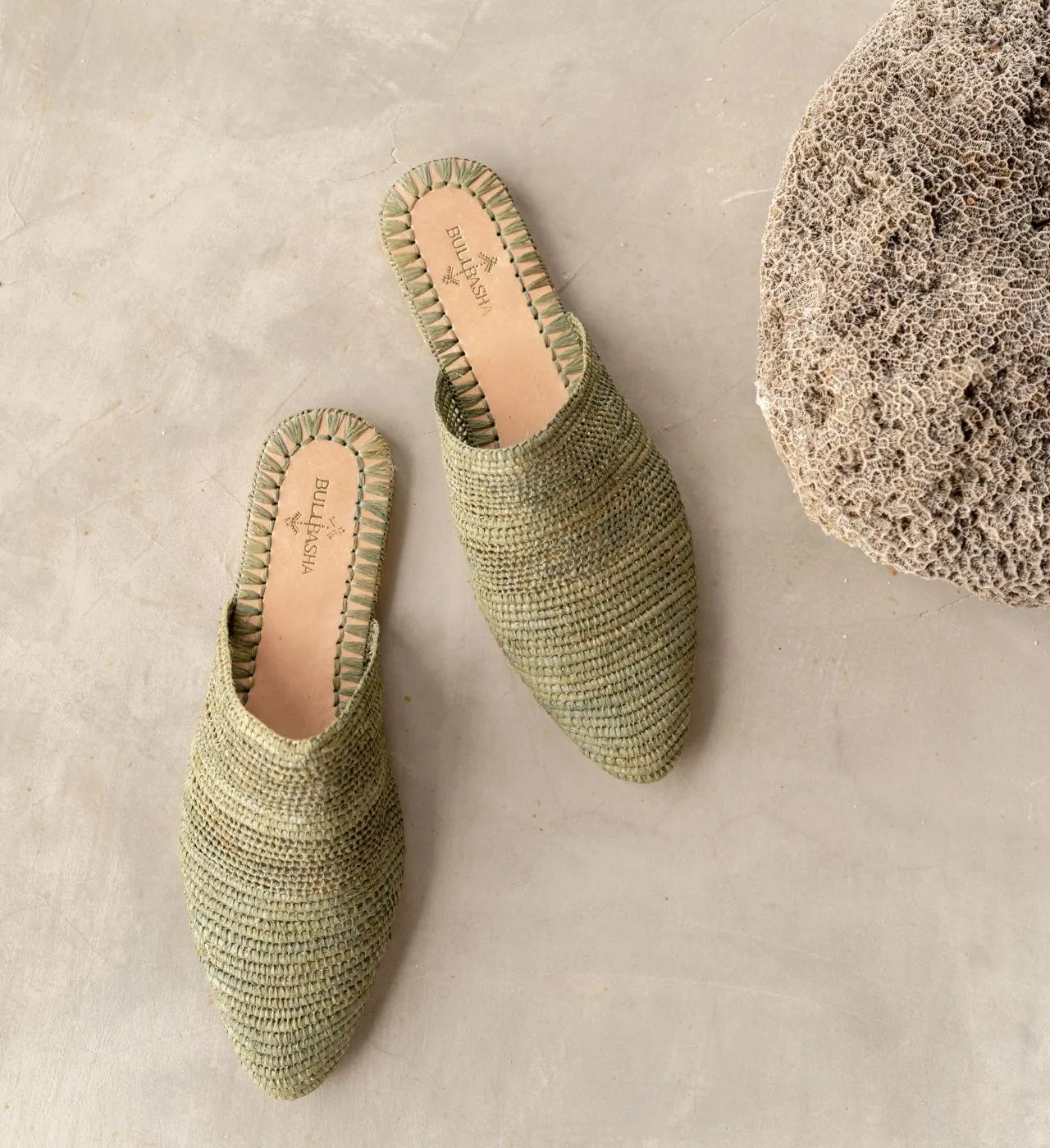 Babouche Tayri Green, sustainable, handmade sandals made from natural materials by Bulibasha