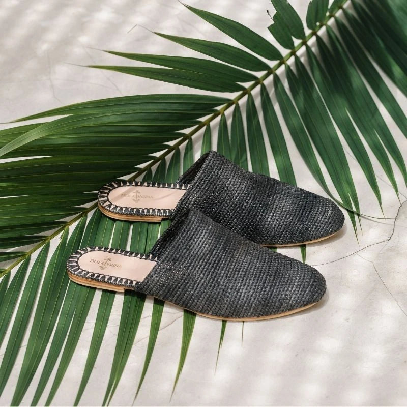 Slip On Black, sustainable, sandals made from natural materials by Bulibasha