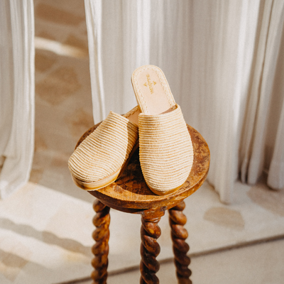 Ourida Neutral Beige Teak Wood Platform Heels