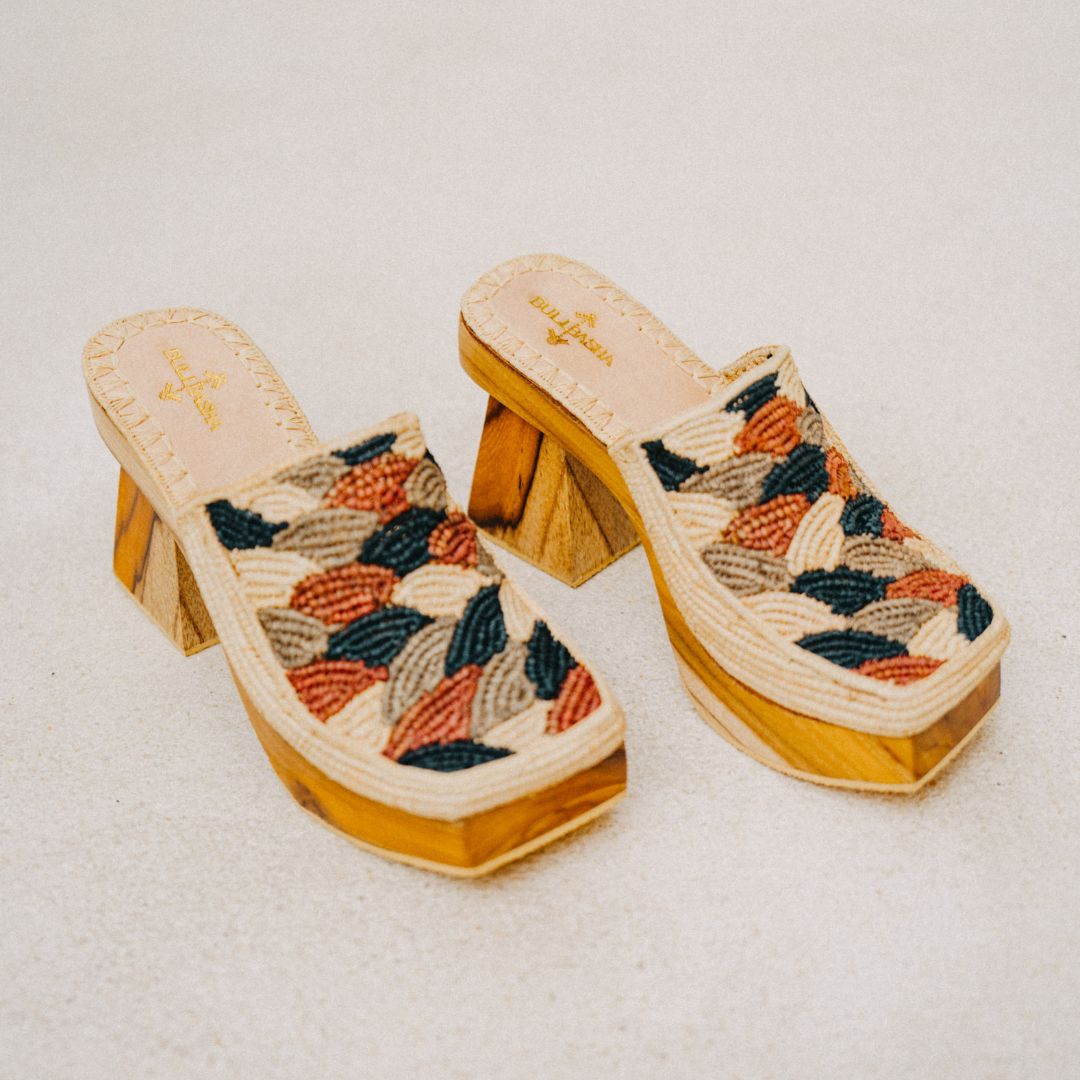 Kahina Zafir Arte Luxe Natural Beige Teak Wood Platform Heels