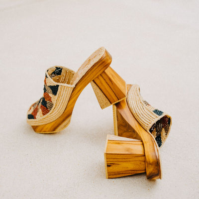 Kahina Zafir Arte Luxe Natural Beige Teak Wood Platform Heels