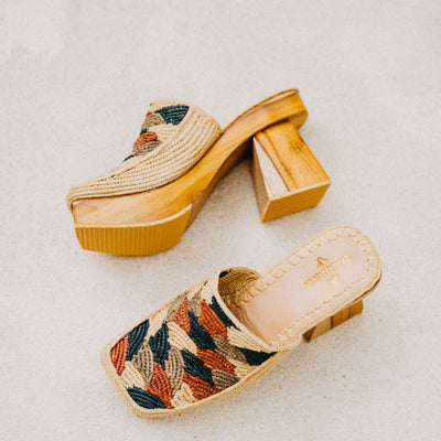 Kahina Zafir Arte Luxe Natural Beige Teak Wood Platform Heels