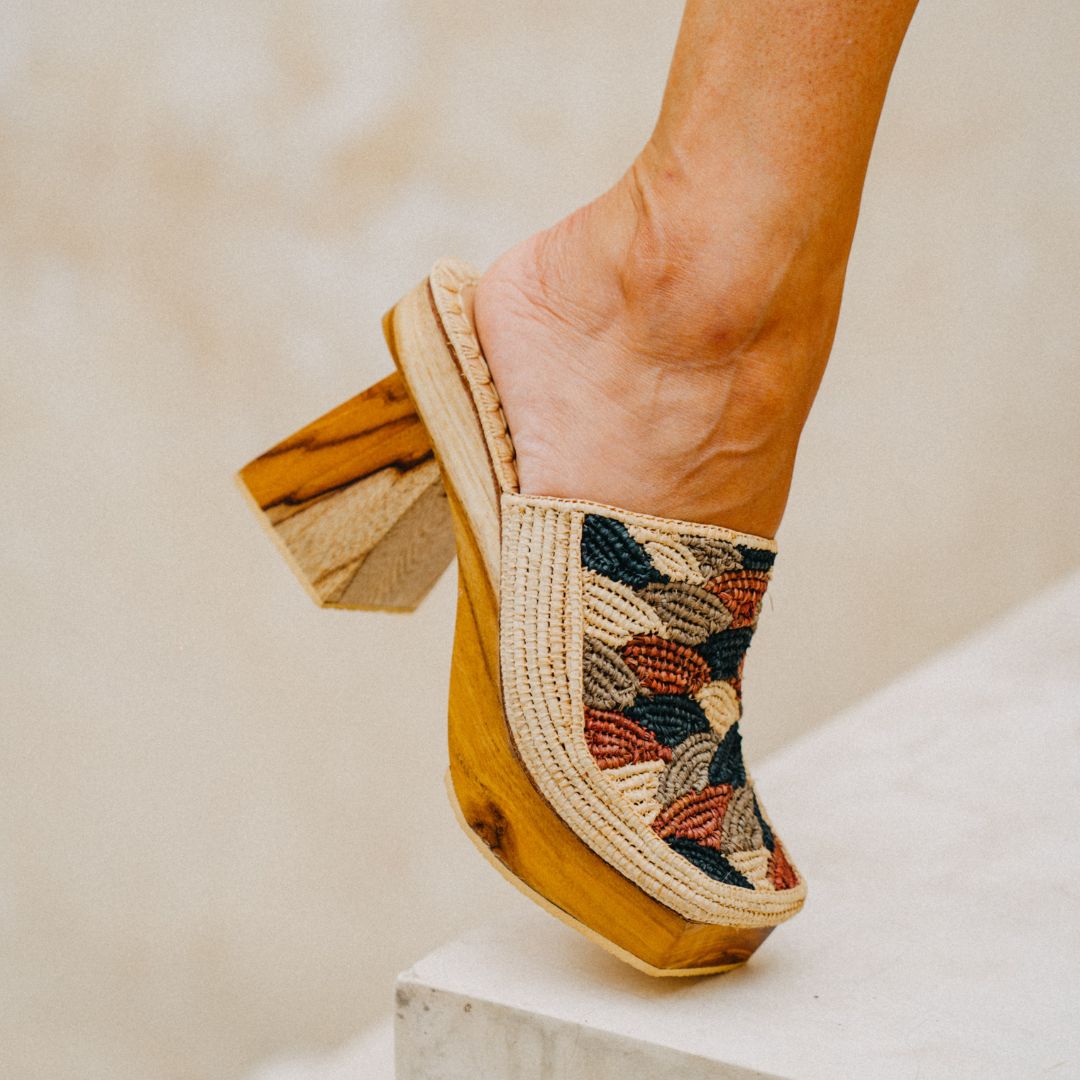 Kahina Zafir Arte Luxe Natural Beige Teak Wood Platform Heels