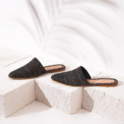 Babouche Black Coco, sustainable, handmade sandals made from natural materials by Bulibasha