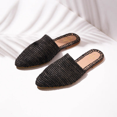 Babouche Black Coco, sustainable, handmade sandals made from natural materials by Bulibasha