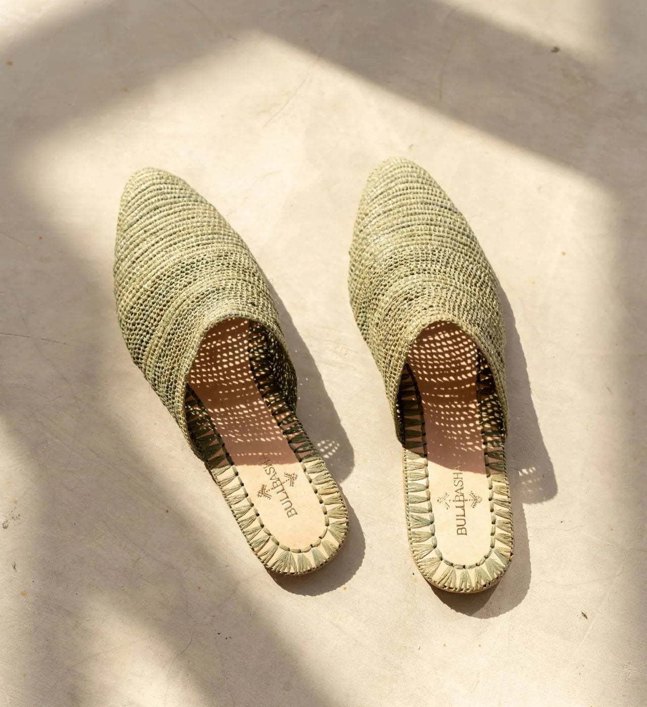 Babouche Tayri Green, sustainable, handmade sandals made from natural materials by Bulibasha