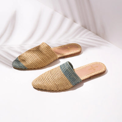Babouche Zegiga Neutral Aero Blue, sustainable, handmade sandals made from natural materials by Bulibasha