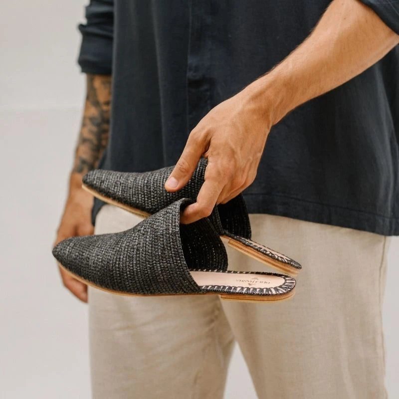 Slip On Black, sustainable, sandals made from natural materials by Bulibasha