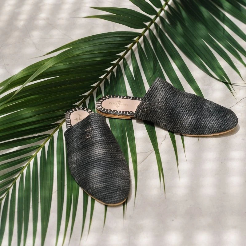 Slip On Black, sustainable, sandals made from natural materials by Bulibasha
