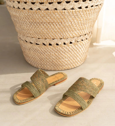 Zigza Green Mix, sustainable, sandals made from natural materials by Bulibasha