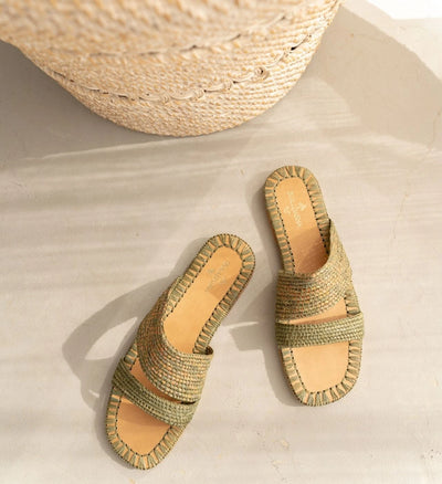 Zigza Green Mix, sustainable, sandals made from natural materials by Bulibasha