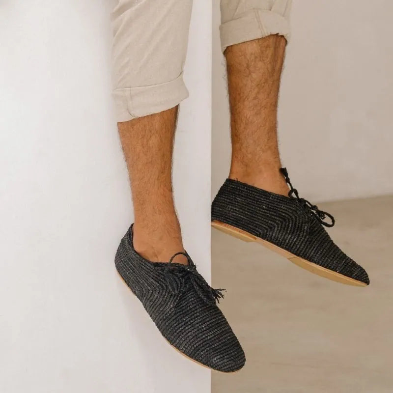 Agizul Coco Black, sustainable, handmade shoes made from natural materials by Bulibasha