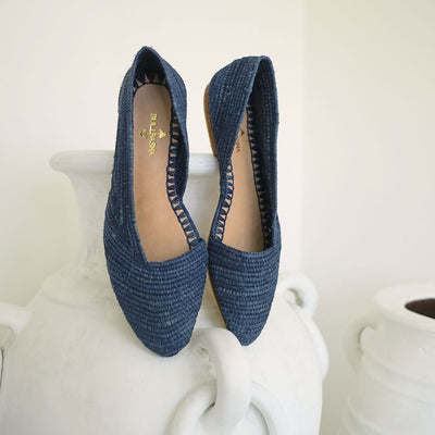 Ayyur Blue, sustainable, handmade flats made from natural materials by Bulibasha