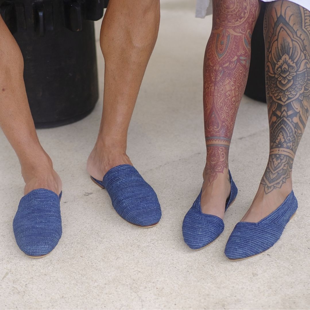Ayyur Blue, sustainable, handmade flats made from natural materials by Bulibasha