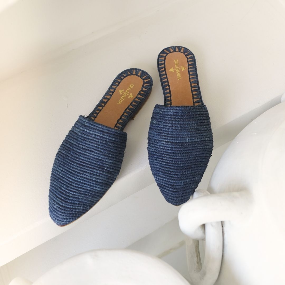 Babouche Blue, sustainable, handmade sandals made from natural materials by Bulibasha