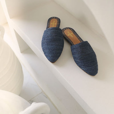 Babouche Blue, sustainable, handmade sandals made from natural materials by Bulibasha