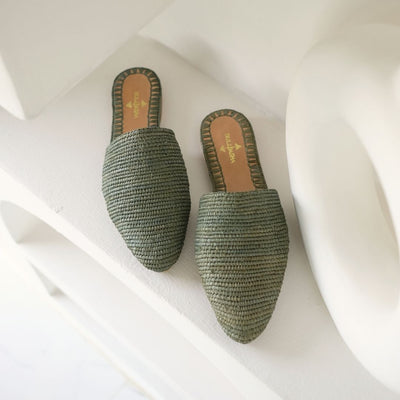 Babouche Green, sustainable, handmade sandals made from natural materials by Bulibasha