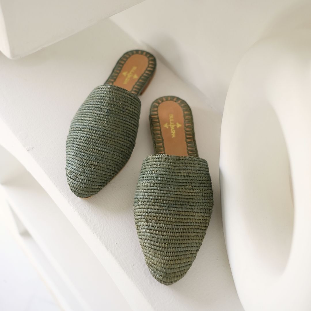 Babouche Green, sustainable, handmade sandals made from natural materials by Bulibasha