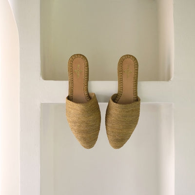Babouche Ochre, sustainable, handmade sandals made from natural materials by Bulibasha