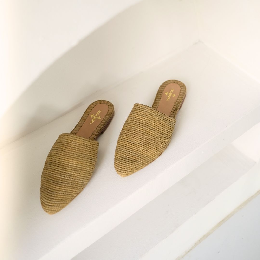 Babouche Ochre, sustainable, handmade sandals made from natural materials by Bulibasha
