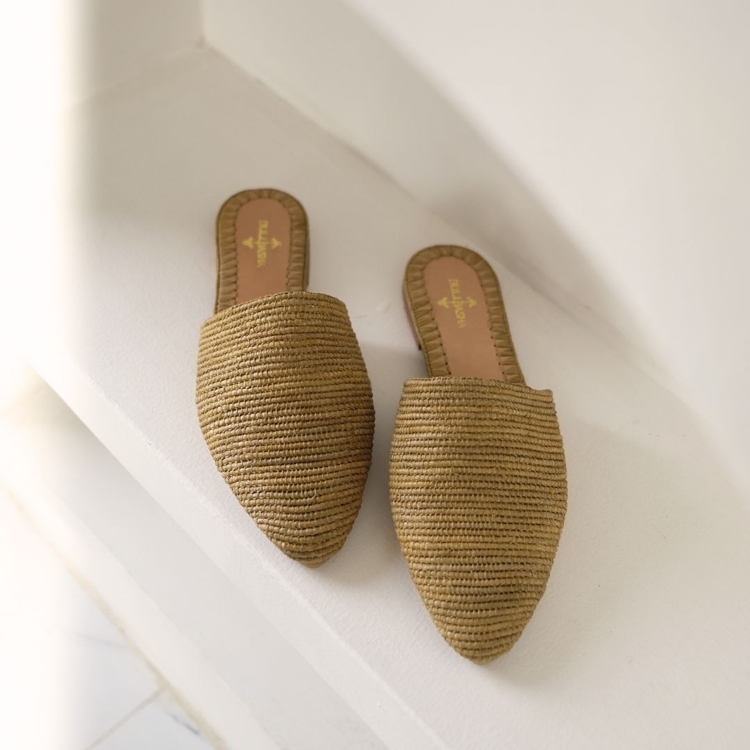 Babouche Ochre, sustainable, handmade sandals made from natural materials by Bulibasha