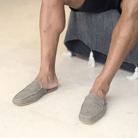 Munatas Gray, sustainable, handmade sandals made from natural materials by Bulibasha