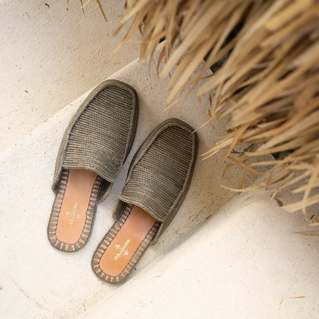 Munatas Gray, sustainable, handmade sandals made from natural materials by Bulibasha