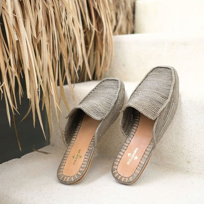 Munatas Gray, sustainable, handmade sandals made from natural materials by Bulibasha