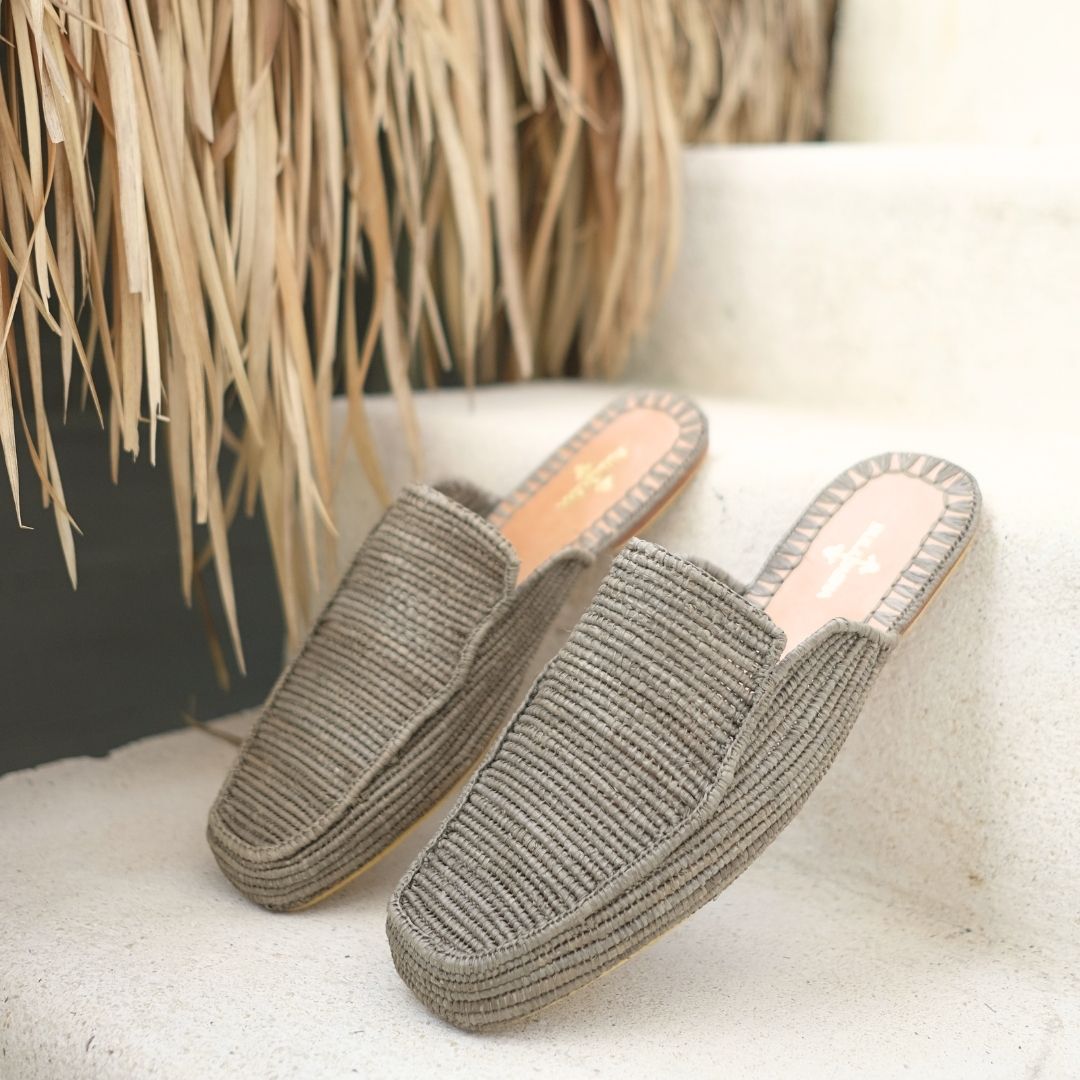 Munatas Gray, sustainable, handmade sandals made from natural materials by Bulibasha