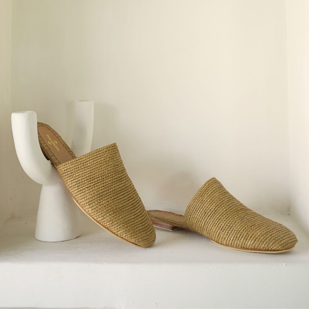 Slip on Ochre, sustainable, sandals made from natural materials by Bulibasha
