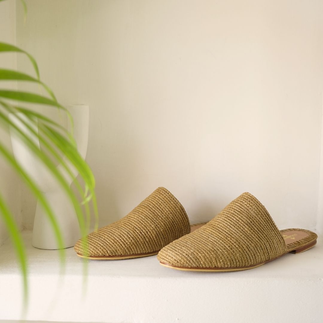 Slip on Ochre, sustainable, sandals made from natural materials by Bulibasha